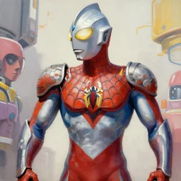 greg manchess portrait painting of armored japanese spiderman ultraman cyborg hybrid as overwatch character, medium shot, asymmetrical, profile picture, organic painting, sunny day, matte painting, bold shapes, hard edges, street art, trending on artstation, by huang guangjian and gil elvgren and sachin teng