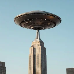 photo of fake UFO above of empire state building in New York, 35mm lens