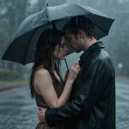dreary by brett weston, by donato giancola. a beatiful experimental art of a man & woman embracing in the rain.