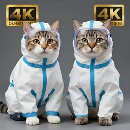 Photo of two cats in hazmat suits, highly-detailed 4K award-winning