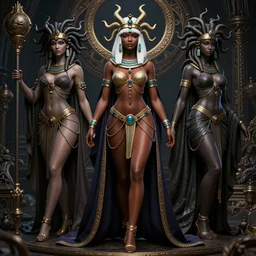 full length complex 3 d hyper realistic smooth ultra sharp render of a gorgeous light skinned african woman with white hair | bikini, chains, robes | demoness, succubus, witch, egyptian goddess, medusa, tier harribel from bleach | medieval, fantasy, d & d, unholy | intricate, highly detailed, octane render, photorealistic, cinematic, breathtaking beauty | art by 吵 集 仁 儿 on artstation + oh jinwook + sakimichan + halim ghodbane