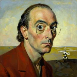 in the land of the blind, the one eyed man is king, oil painting by salvador dali