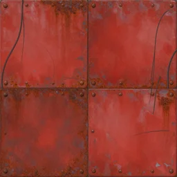 scifi, chost in the shell, mamoru oshii, panels, wires, rivets, cut lines, organic, diffuse texture, dull red flaking paint, bright rusty metal wall seamless game texture, by dean cornwell, nc wyeth, painterly, 4 k, textures. com, high resolution, paintchips