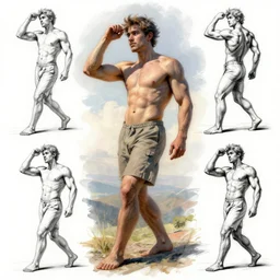 dynamic posing reference sheet, digital sketch, drawing, study,