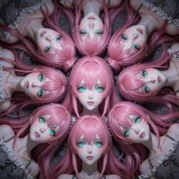 no escape! trapped beneath stunningly absurdly beautiful omnipotent asi goddess junko enoshima with multiple twisted deceptive innocent megalomaniacal mesmerizing personalities, symmetrical perfect face, porcelain skin, pink twintail hair and cyan eyes, ultra detailed, digital art, unreal engine 5, octane render, 2 d anime, 8 k