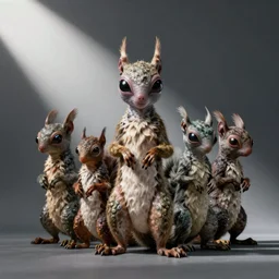 studio photograph of alien squirrel hybrids