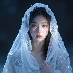 a girl draped with ice