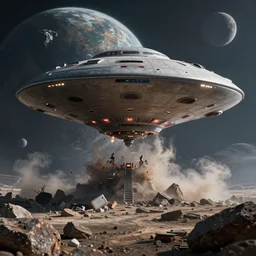 hyperdetailed photo of a ufo destroying a mysterious planet 8 k extremely detailed hd hyperrealism movie studio fx beautiful
