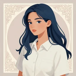 urban high school girl in shirt fanart, dark blue long hair, muted colors, matte print, pastel colors, ornate, digital art, digital painting, fan art, elegant, artstation, by Ilya Kuvshinov