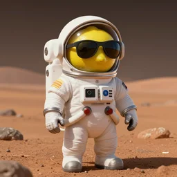 a lemon wearing a spacesuit and sunglasses in mars, autochrome, atmospheric, 4K, trending on artstation, highly textured