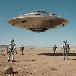 landed UFO with retro robot entities