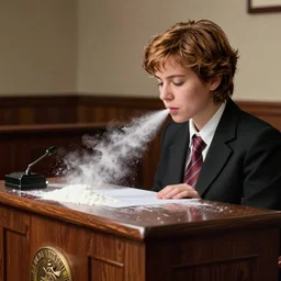 amber heard snorting white powder on the stand in style of courtroom sketch