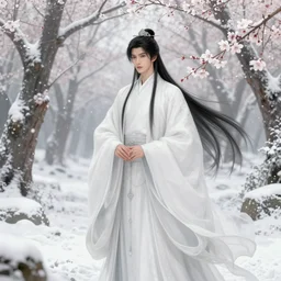 chinese mage, by artgerm, by greg rutkowski, by fenghua zhong, elegant, winter, snow, cherry blossom forest, beautiful, stunning, hd, illustration, fantasy, epic, dungeons and dragons, legend of the cryptids, intricate, elegant, highly detailed, digital painting, artstation, concept art, smooth, sharp focus.