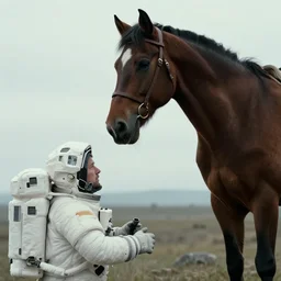 extremely realistic cinematic shot, horse above, astronaut below, by denis villeneuve and adrei tarkovsky