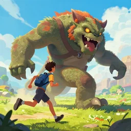 Someone is running from a Displacer Beast. trending on artstation, vibrant palette, highly detailed digital illustration