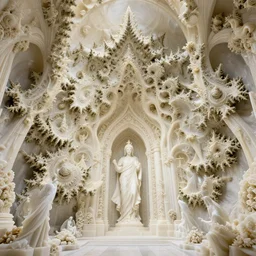 cinematic unreal engine render of a massive mandelbrot fractal cathedral interior carved out of ivory and populated entirely by mandelbrot fractals, carved ivory, carved soap, carved stone, white color scheme, opalescent, hyperrealistic, octane render, catholicpunk, angelic, fractals, photorealism