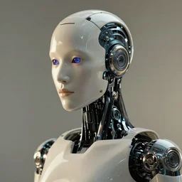 headshot of humanoid robot from ex machina, cinematic angle, cinematic lighting, detailed, elegant