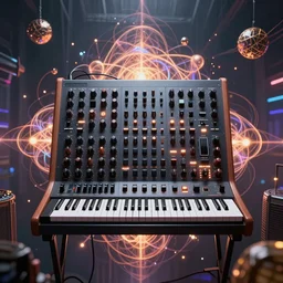 a centered render of intricate modular synthesizer nightclub surrounded by ethereal lights and fractal geometry, cinematic, beautifully lit, by artgerm, by beeple, by karol bak, by donato giancola, by atelier olschinsky, 3 d, trending on artstation, octane render, 8 k