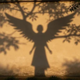 sunset tree shadow in shape of angel