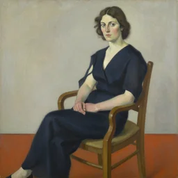 painting of a woman sitting on a chair, staring at you, by georg baselitz