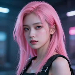 portrait beatiful girl with pink hair, cyberpunk, cinematic, unreal engine, 4k, realistic