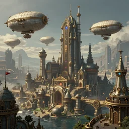 Steampunk city with airships, arcane style, high details, trending on artstation, concept art