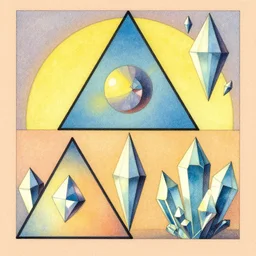 triangles and crystals. retro art by jean giraud. fibonacci. by brian froud, yoshitaka amano, kim keever, victo ngai