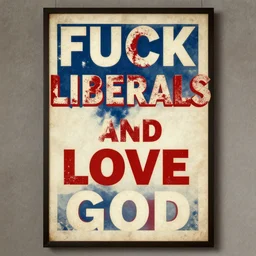 fuck liberals and love god, redneck, poster, america, patriotic