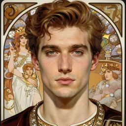 realistic detailed face portrait of a regal handsome king with ravens by alphonse mucha, ayami kojima, amano, greg hildebrandt, and mark brooks, male, masculine, art nouveau, neo - gothic, gothic, character concept design