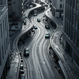 urban street twisted in random curves, highly detailed, photorealistic, reflections, smooth, sharp focus, concept art, illustration, beautiful, geometric, trending on artstation, cinematic, featured on behance , artwork by WLOP and Tran, Ross
