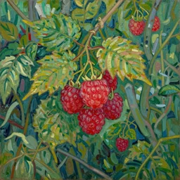 oil painting of raspberries in a woods by Vincent van Gogh