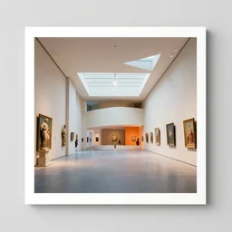 an achingly beautiful print of the interior of a modern art museum with vibrant Classical marble sculptures display, by Raphael, Hopper, and Rene Magritte. detailed, romantic, enchanting, trending on artstation.
