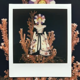 polaroid still symmetry frame from Alien Covenant movie by Takashi Murakami, from Pan's Labyrinth (2006) by James Stokoe, creation of life , dressed by Salvatore Ferragamo and by Chanel, haute couture painted by Peter Paul Rubens and by John Baeder, editorial fashion photography from vogue magazine, in coral stalagmite by Jean-Michel Basquiat