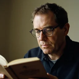 portrait of a man with eye glasses reading. steve mccurry