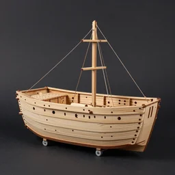 high quality studio photography of Noah's Ark wooden model, highly detailed, solid background