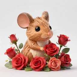 ultra cute wood mouse sitting in some roses, high quality, cartoon, fantasy art, by disney concept artists, artstation, cgsociety