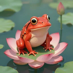 a red frog standing on a lotus, digital art, trending on artstation