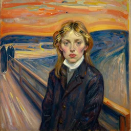 lea seydoux painted by edvard munch, aristocratic pose, high contrast, painting, portrait