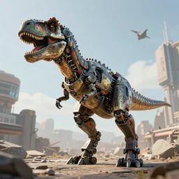 t-rex robot, cryengine, unreal engine, 8k, hyperrealistic, as coherent as Dall-E 2