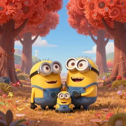 high resolution 4k happiness of Minions love and family worlds of love and joy the of field of eternal fortunes made in abyss design Tony DiTerlizzi ivory dream like storybooks Minions happy alone in a field sitting wholesome soft and warm the value of love a clear prismatic sky, red woods Canopy love, warm ,Luminism, prismatic , fractals , Minions, art in the style of Tony DiTerlizzi , Francisco de Goya and Akihito Tsukushi and Gustave dore and Arnold Lobel