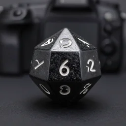a d20 dice with spell symbols, DSLR photo