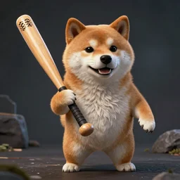 buff humanoid shiba inu holding a baseball bat. Horror. Highly detailed 8k, fantasy