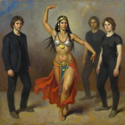 a portrait of a dancing female warrior shaman, oil on canvas, by enki bilal and denis sarazhin and jeffrey catherine jones