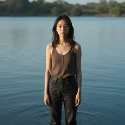 portrait of a woman standing in a lake
