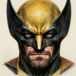wolverine in costume mask starring into the camera, fixed eyes, cinematic, surreal, dramatic lighting, face, detailed, intricate, elegant, highly detailed, digital painting, artstation, chalk, concept art, smooth, sharp focus, illustration, art by sam spratt,