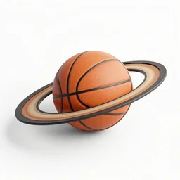 a 2 d render logo of a basketball with saturn rings and a white background