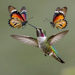 a hummingbird and butterfly, beautiful detail, award winning photo