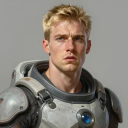 portrait of a man with scared expression by greg rutkowski, he is about 3 0 years old, short blond hair, athletic and strong, straight jaw, wearing futuristic space gear, highly detailed portrait, digital painting, artstation, concept art, smooth, sharp foccus ilustration, artstation hq.