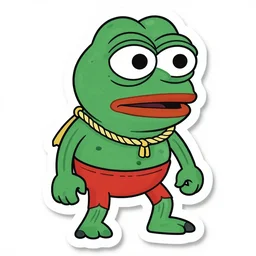 a sticker illustration of a pepe wearing a rope, suspense, highly detailed, carefully drawn, meme, artstation, artstationHQ, artstationHD