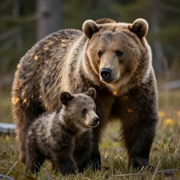 bear cub with daddy bear